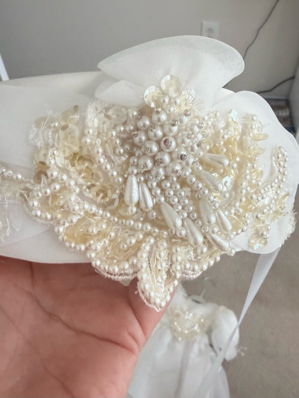 Ivory Pearl-Embellished baby girl christenings gown with pillbox hat custom made - Picture 9 of 11